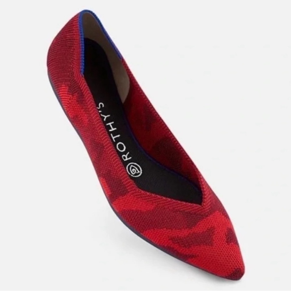 Rothy's Red Pointed Toe Flats with Subtle Camouflage - Picture 8 of 11